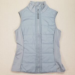 Asics Lightweight Running Vest Womens Small Light Blue Puffer Full Zip Athletic